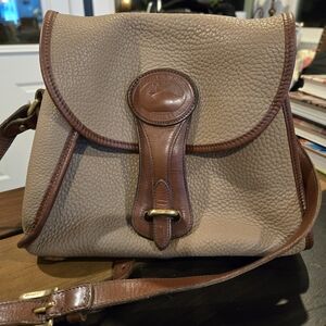 Vintage Dooney & Bourke Taupe & Brown Leather Purse Shoulder Bag/Crossbody Brass